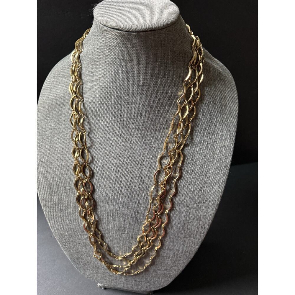 Multi-Strand Chain Choker Layered Necklace Gold Tone Minimalist Classic Career